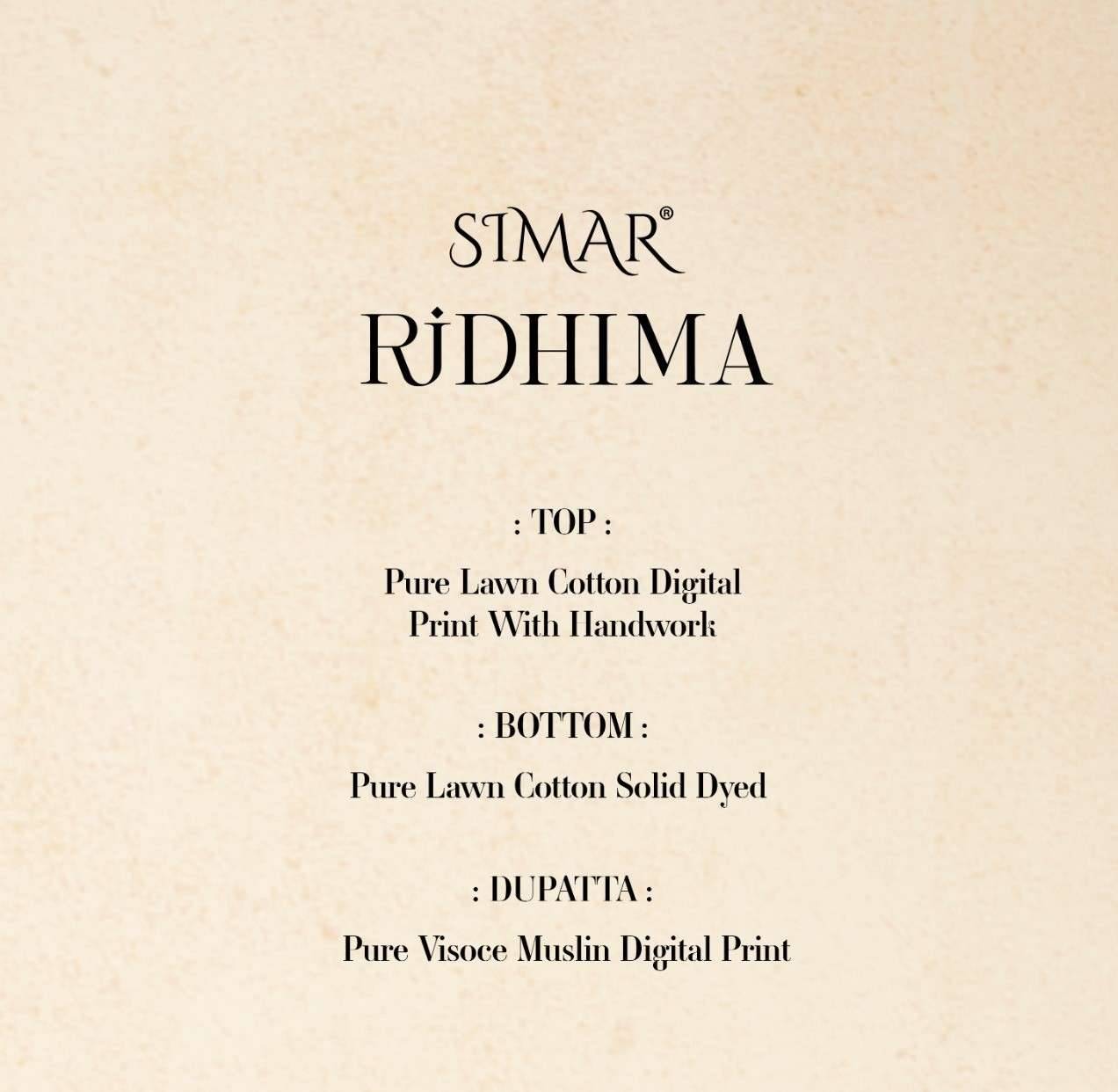 Ridhima By Simar 2018-A To 2018-D Series Designer Festive Suits Beautiful Stylish Fancy Colorful Party Wear & Occasional Wear Pure Lawn Cotton Print Dresses At Wholesale Price