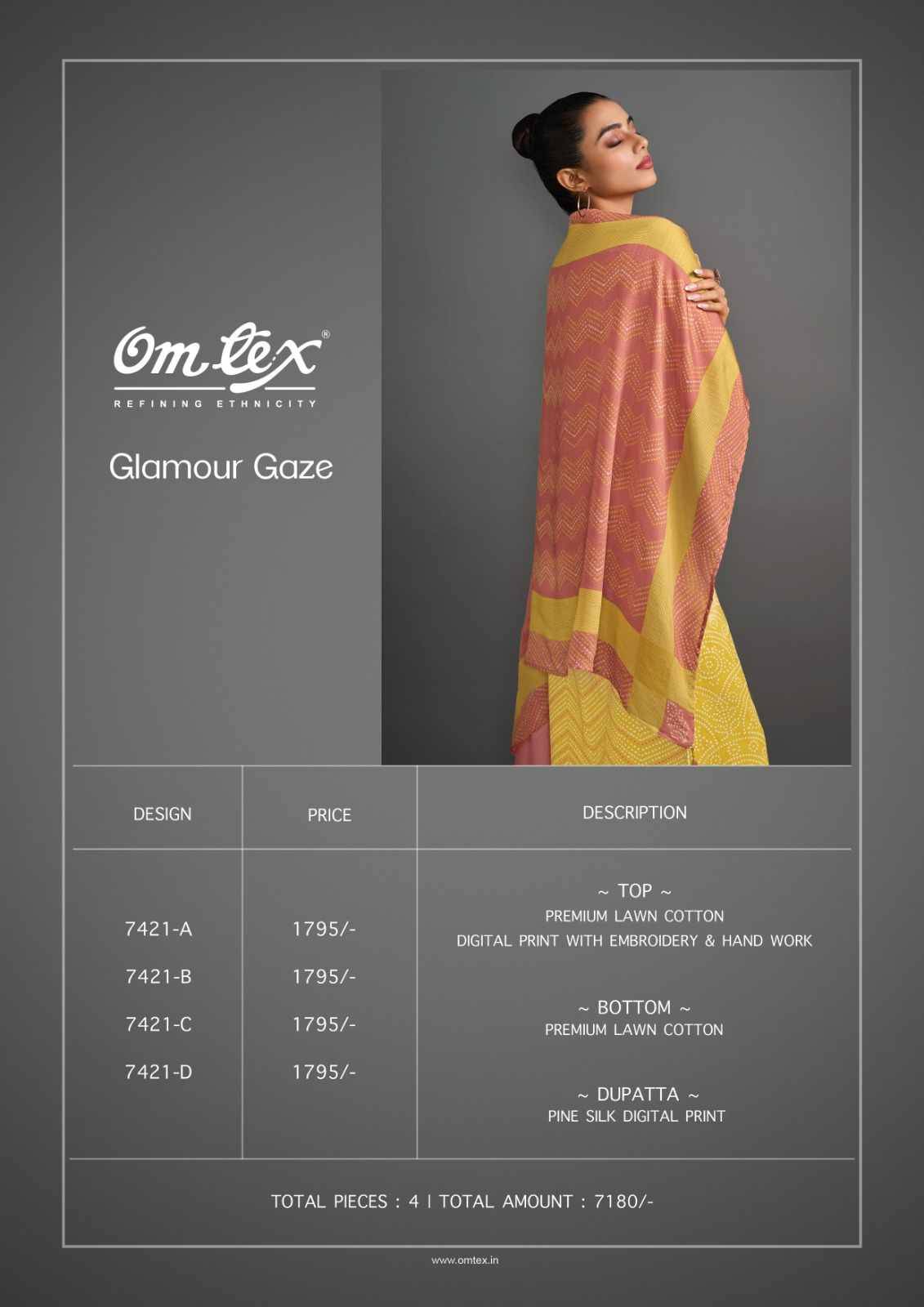 Glamour Gaze By Om Tex 7421-A To 7421-D Series Beautiful Suits Stylish Fancy Colorful Party Wear & Ethnic Wear Lawn Cotton Dresses At Wholesale Price