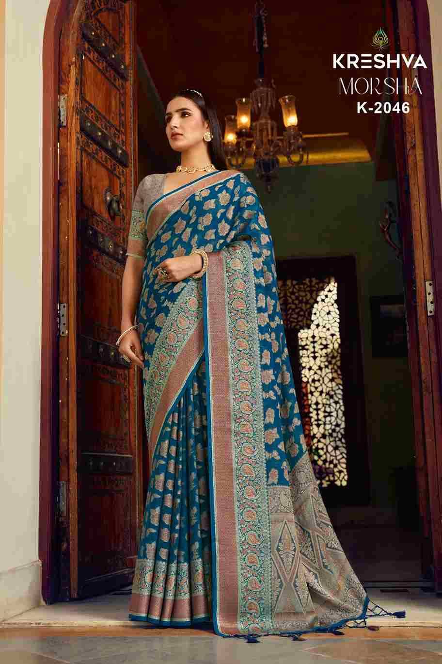 Moksha By Kreshva 2041 To 2046 Series Indian Traditional Wear Collection Beautiful Stylish Fancy Colorful Party Wear & Occasional Wear Georgette Sarees At Wholesale Price