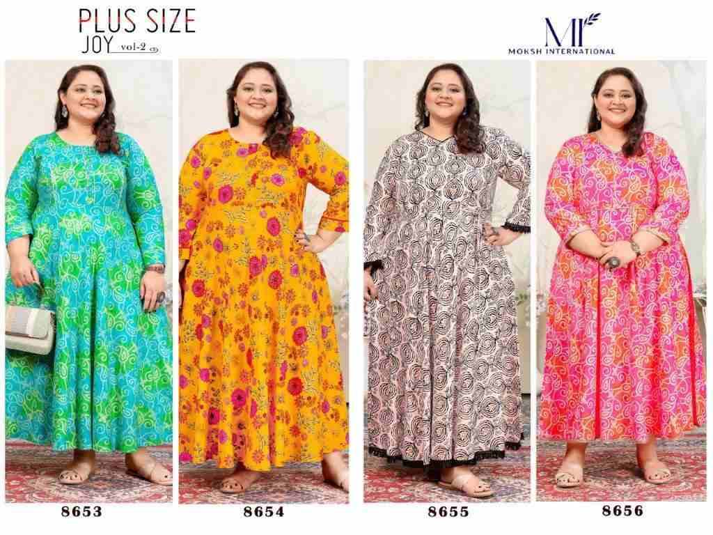 Plus Size Joy Vol-2 By Moksh International 8653 To 8656 Series Beautiful Stylish Fancy Colorful Casual Wear & Ethnic Wear Heavy Rayon Gowns At Wholesale Price