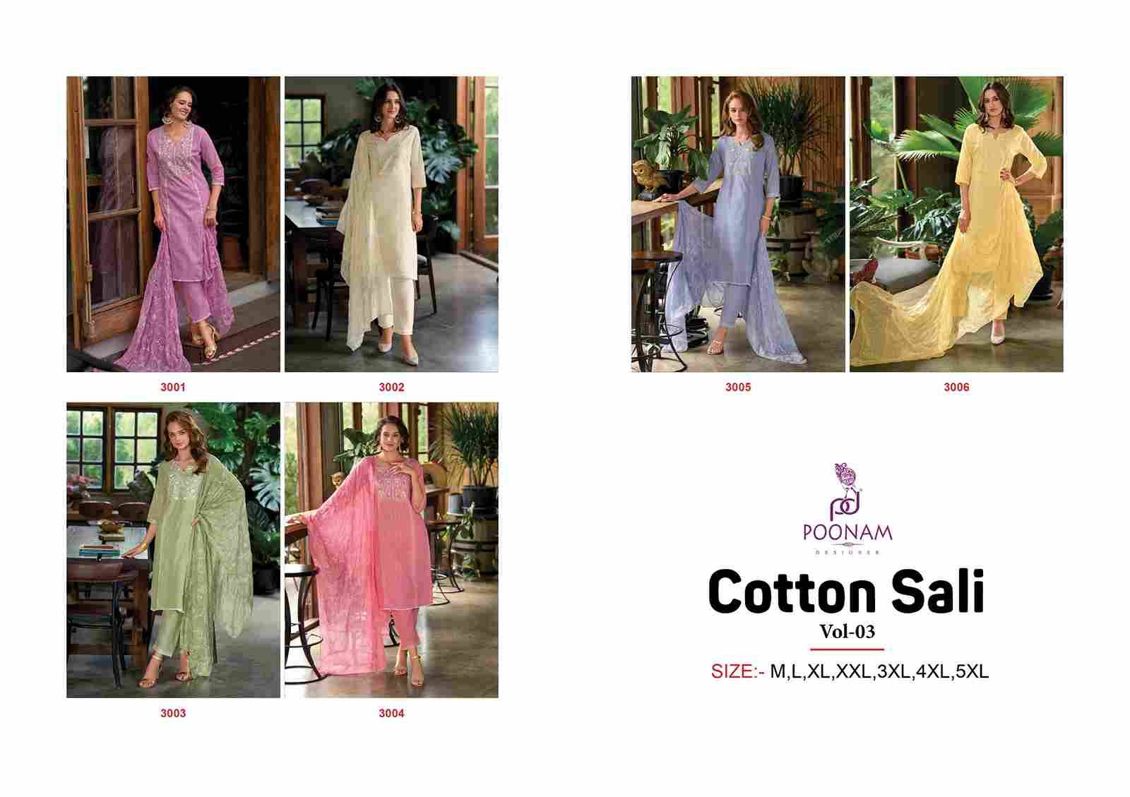Cotton Sali Vol-3 By Poonam Designer 3001 To 3006 Series Suits Beautiful Fancy Colorful Stylish Party Wear & Occasional Wear Cambric Cotton With Work Dresses At Wholesale Price