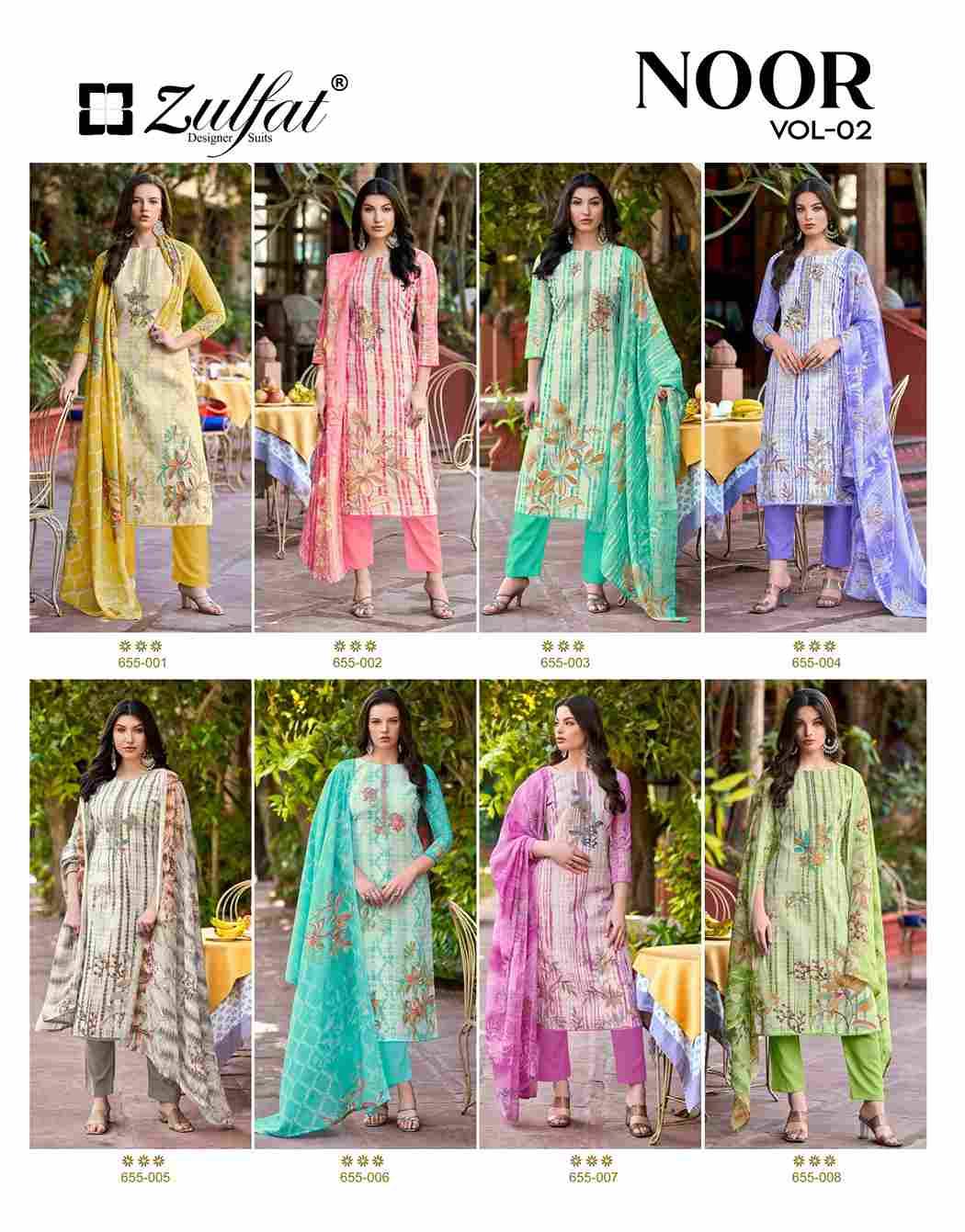 Noor Vol-2 By Zulfat 655-001 To 655-008 Series Beautiful Festive Suits Stylish Fancy Colorful Casual Wear & Ethnic Wear Pure Cotton Print Dresses At Wholesale Price