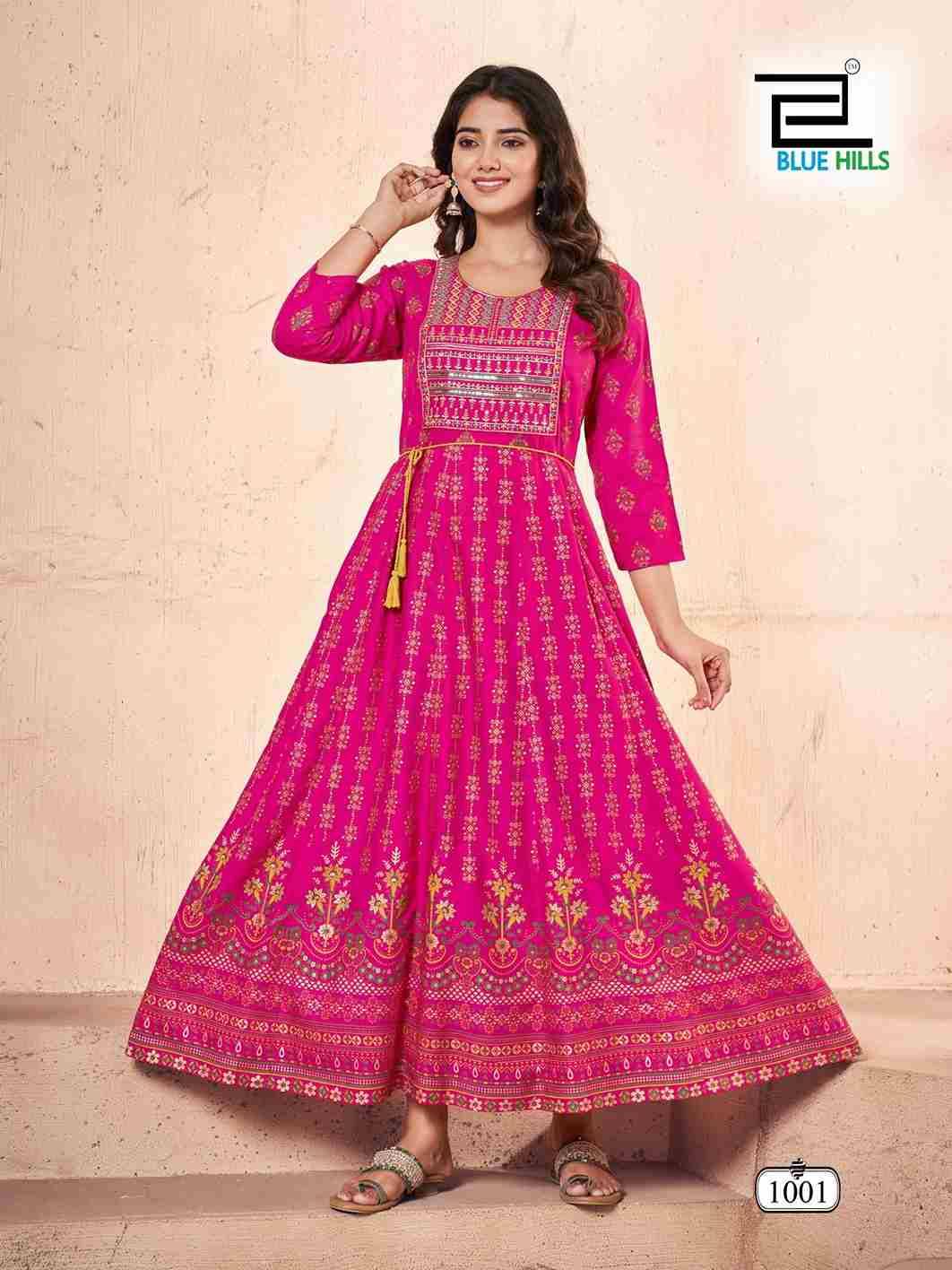 Festival Pro Max Nx By Blue Hills 1001 To 1004 Series Designer Stylish Fancy Colorful Beautiful Party Wear & Ethnic Wear Collection Rayon Foil Gown At Wholesale Price