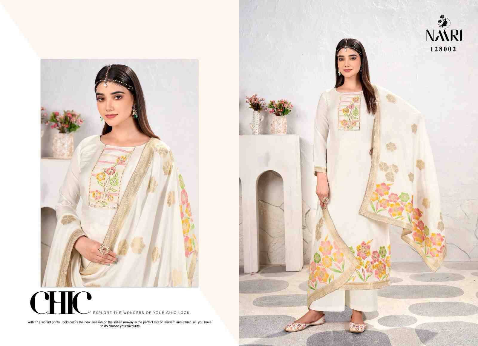 Sanaya By Naari 128001 To 128004 Series Beautiful Stylish Festive Suits Fancy Colorful Casual Wear & Ethnic Wear & Ready To Wear Muslin Jacquard Dresses At Wholesale Price