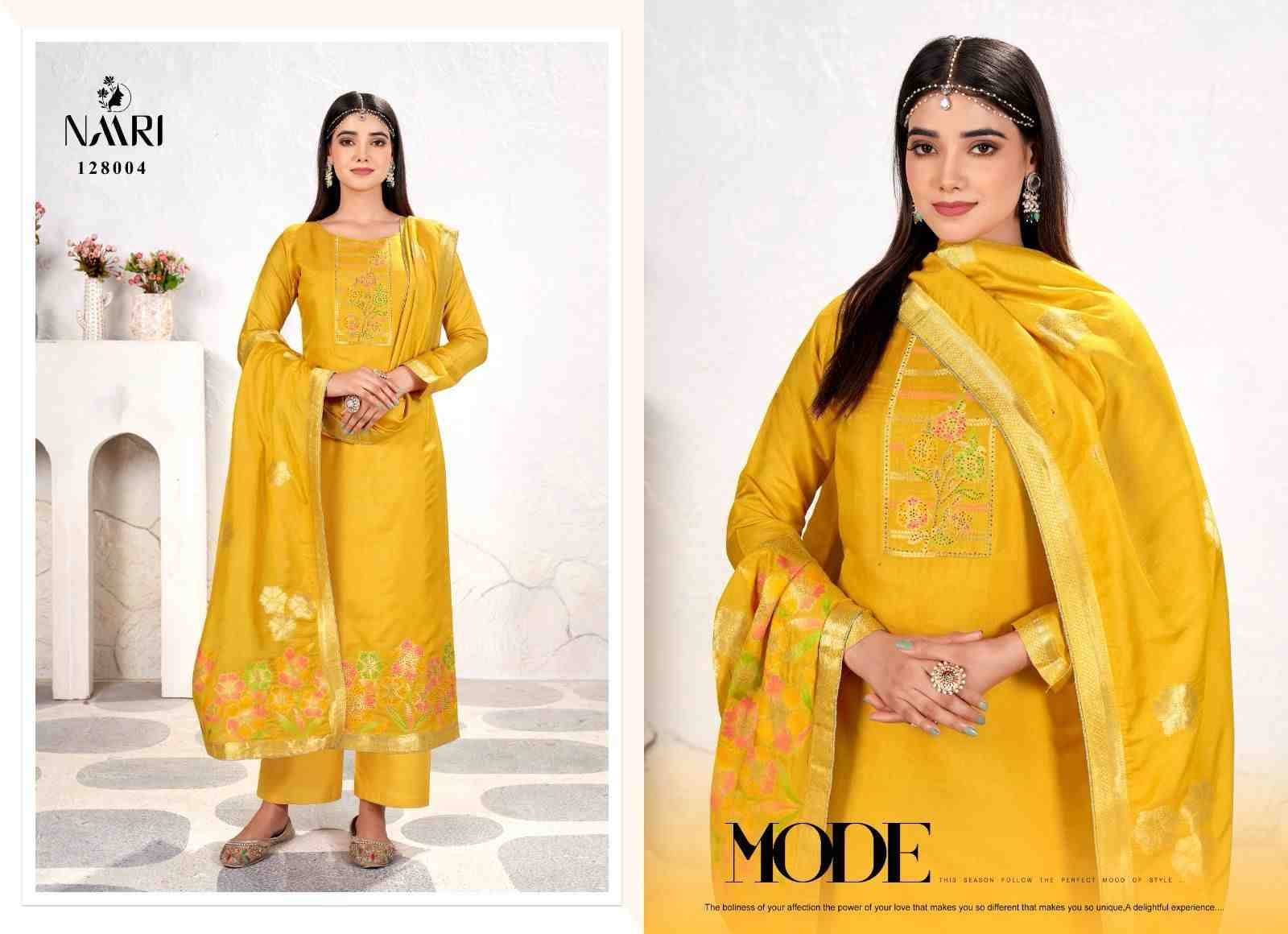 Sanaya By Naari 128001 To 128004 Series Beautiful Stylish Festive Suits Fancy Colorful Casual Wear & Ethnic Wear & Ready To Wear Muslin Jacquard Dresses At Wholesale Price