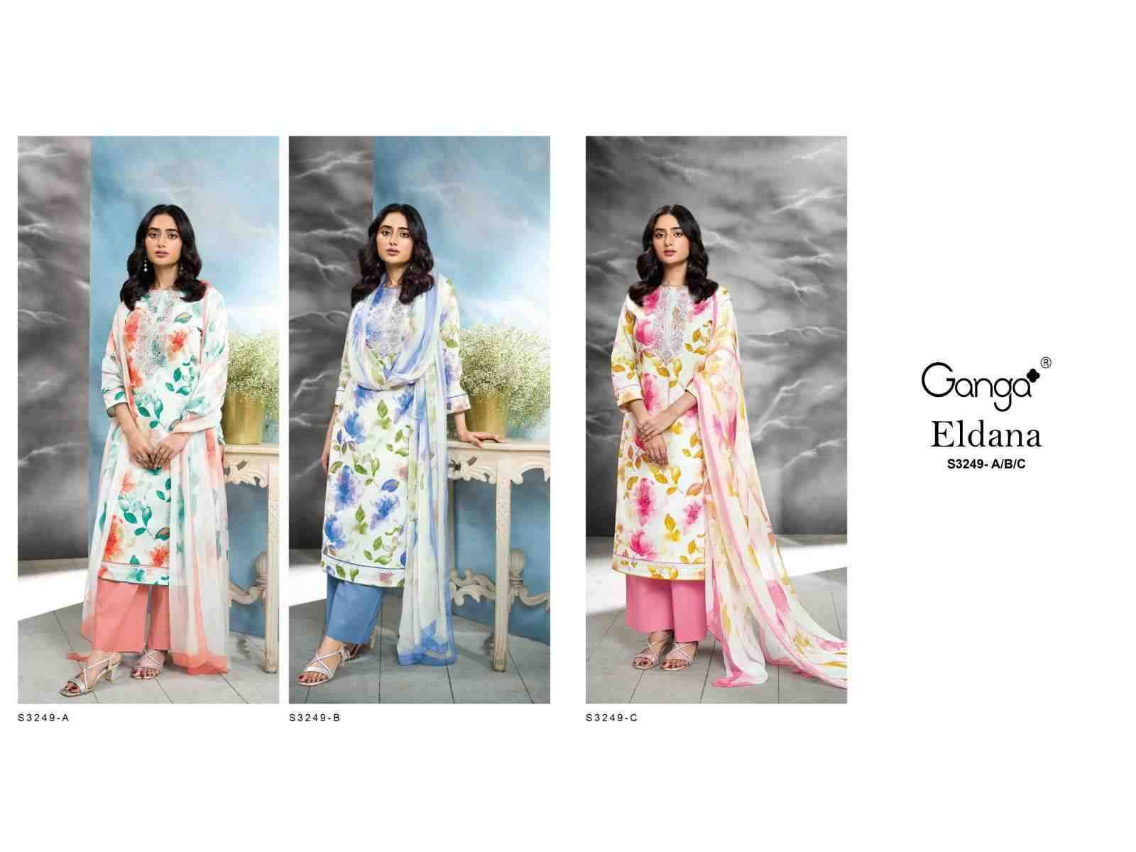 Eldana-3249 By Ganga Fashion 3249-A To 3249-C Series Beautiful Festive Suits Colorful Stylish Fancy Casual Wear & Ethnic Wear Premium Cotton Dresses At Wholesale Price