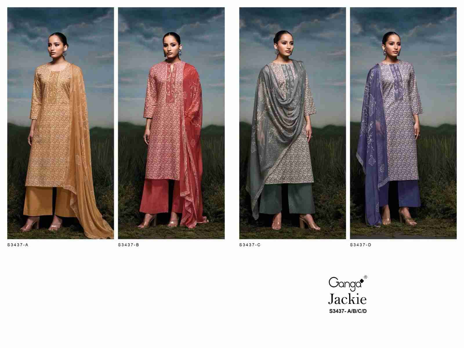 Jackie-3437 By Ganga Fashion 3437-A To 3437-D Series Beautiful Festive Suits Colorful Stylish Fancy Casual Wear & Ethnic Wear Cotton Dresses At Wholesale Price