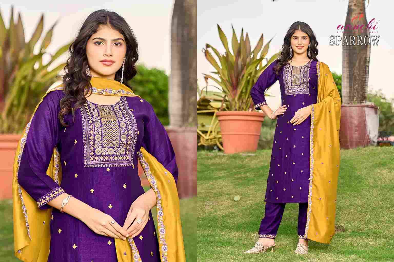 Sparrow By Aanchi 1001 To 1004 Series Designer Festive Suits Beautiful Stylish Fancy Colorful Party Wear & Occasional Wear Vichitra Silk Dresses At Wholesale Price