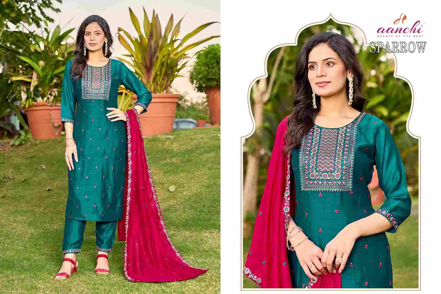 Sparrow By Aanchi 1001 To 1004 Series Designer Festive Suits Beautiful Stylish Fancy Colorful Party Wear & Occasional Wear Vichitra Silk Dresses At Wholesale Price