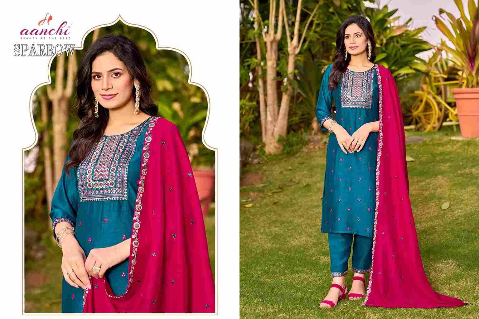 Sparrow By Aanchi 1001 To 1004 Series Designer Festive Suits Beautiful Stylish Fancy Colorful Party Wear & Occasional Wear Vichitra Silk Dresses At Wholesale Price