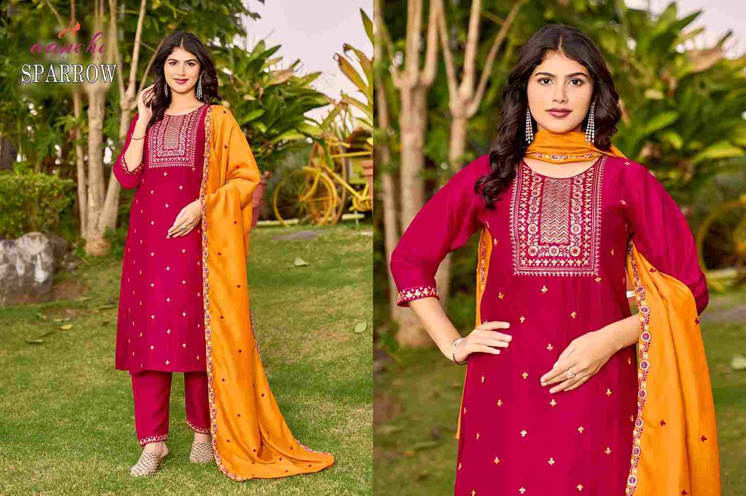 Sparrow By Aanchi 1001 To 1004 Series Designer Festive Suits Beautiful Stylish Fancy Colorful Party Wear & Occasional Wear Vichitra Silk Dresses At Wholesale Price