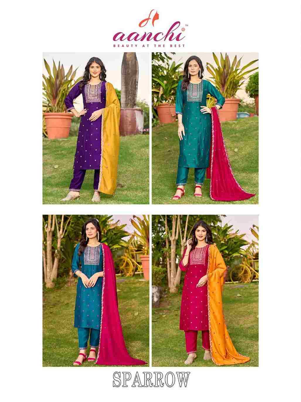 Sparrow By Aanchi 1001 To 1004 Series Designer Festive Suits Beautiful Stylish Fancy Colorful Party Wear & Occasional Wear Vichitra Silk Dresses At Wholesale Price