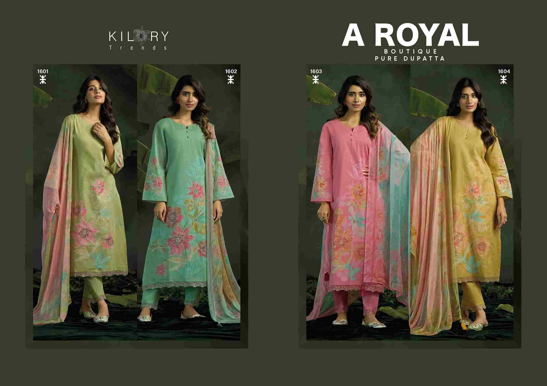 A Royal By Kilory 1601 To 1604 Series Beautiful Festive Suits Colorful Stylish Fancy Casual Wear & Ethnic Wear Pure Cotton Linen Dresses At Wholesale Price