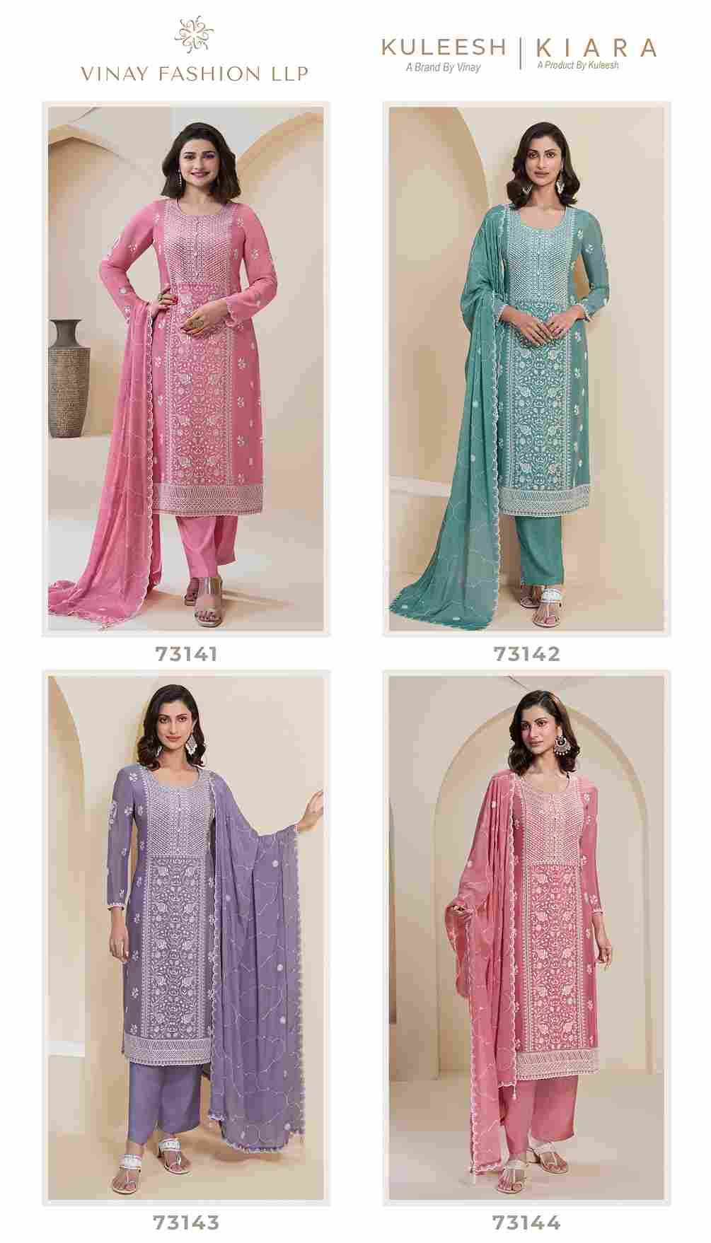 Kiara By Kuleesh 73141 To 73144 Series Designer Festive Suits Collection Beautiful Stylish Fancy Colorful Party Wear & Occasional Wear Chinnon Dresses At Wholesale Price