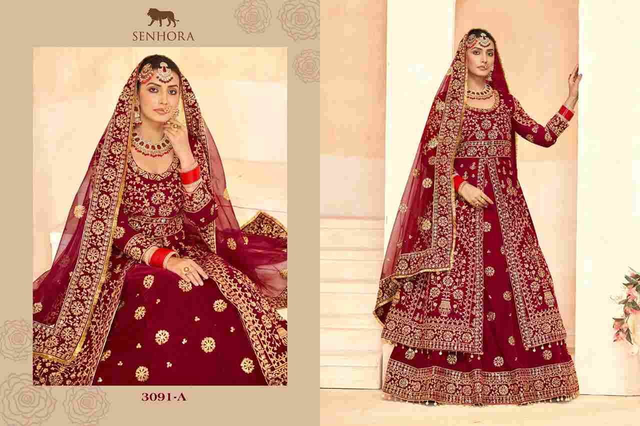 Kashish Bridal By Senhora Dresses 3091-A To 3091-D Series Designer Beautiful Collection Occasional Wear & Party Wear Velvet Lehengas At Wholesale Price