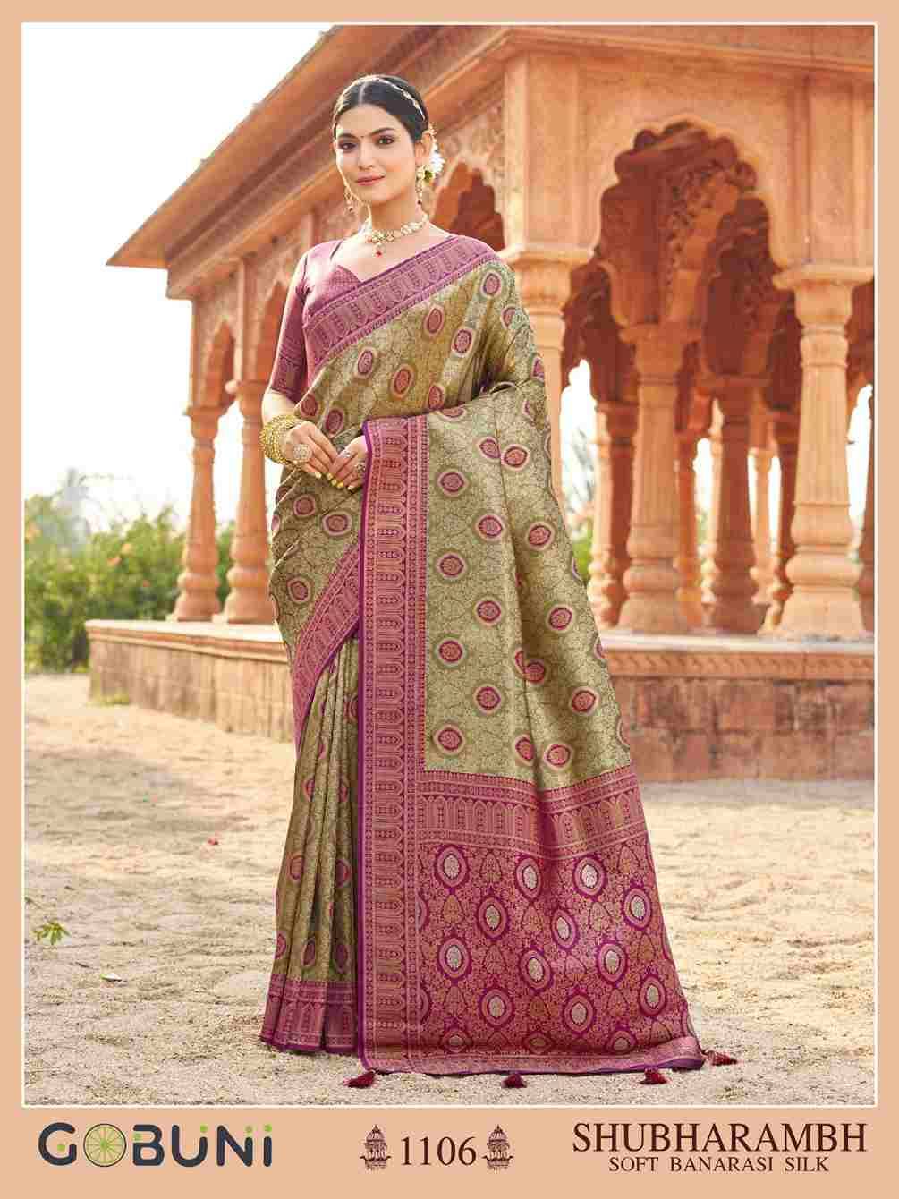 Shubharambh By Gobuni 1101 To 1106 Series Indian Traditional Wear Collection Beautiful Stylish Fancy Colorful Party Wear & Occasional Wear Banarasi Silk Sarees At Wholesale Price