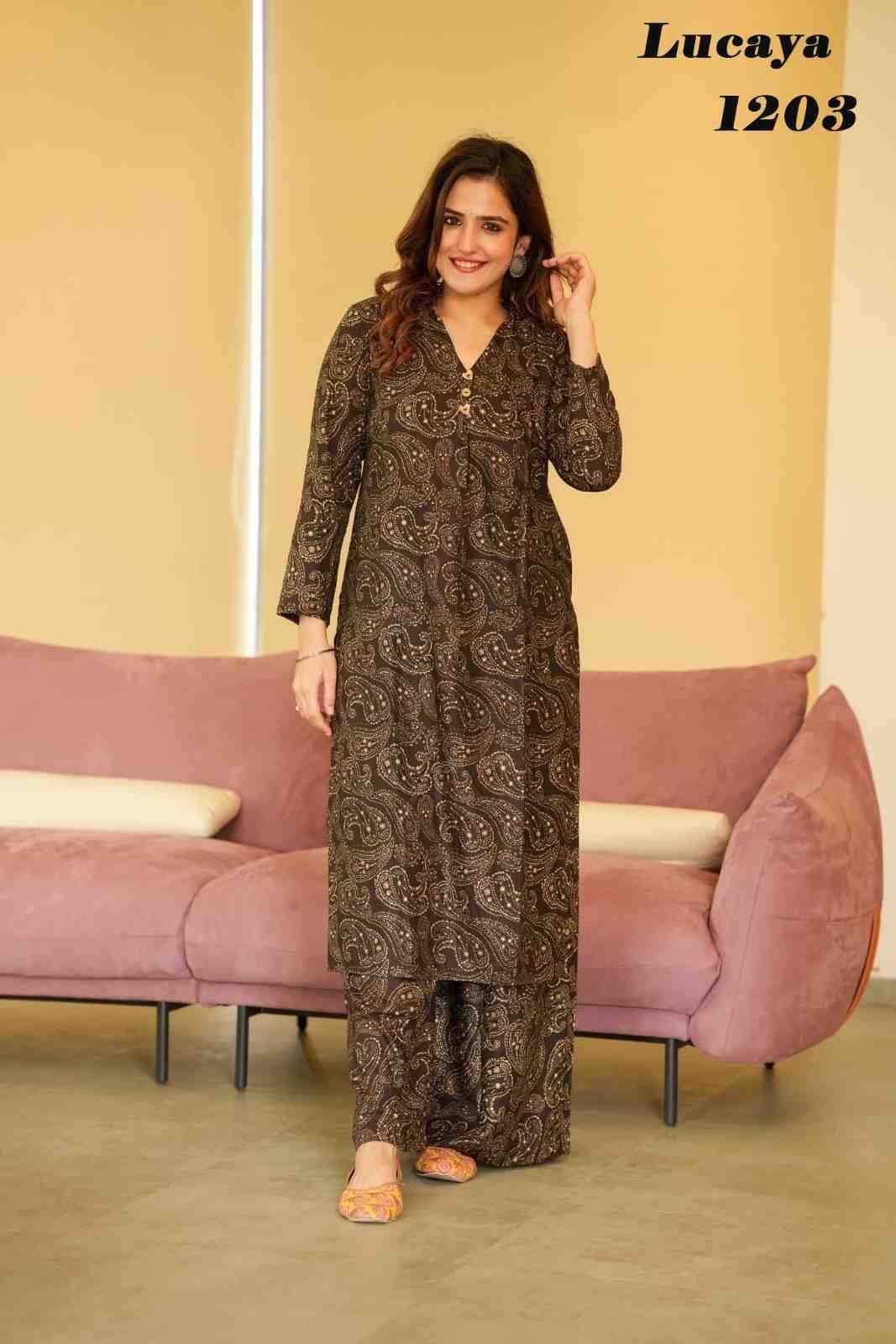 Lucaya Vol-12 By Kaamiri 1201 To 1206 Series Designer Stylish Fancy Colorful Beautiful Party Wear & Ethnic Wear Collection Pure Muslin Kurtis With Bottom At Wholesale Price