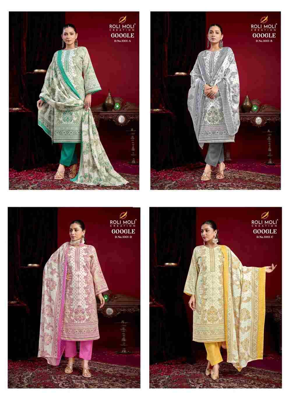 Google By Roli Moli 1001-A To 1001-D Series Beautiful Stylish Festive Suits Fancy Colorful Casual Wear & Ethnic Wear & Ready To Wear Semi Cambric Dresses At Wholesale Price
