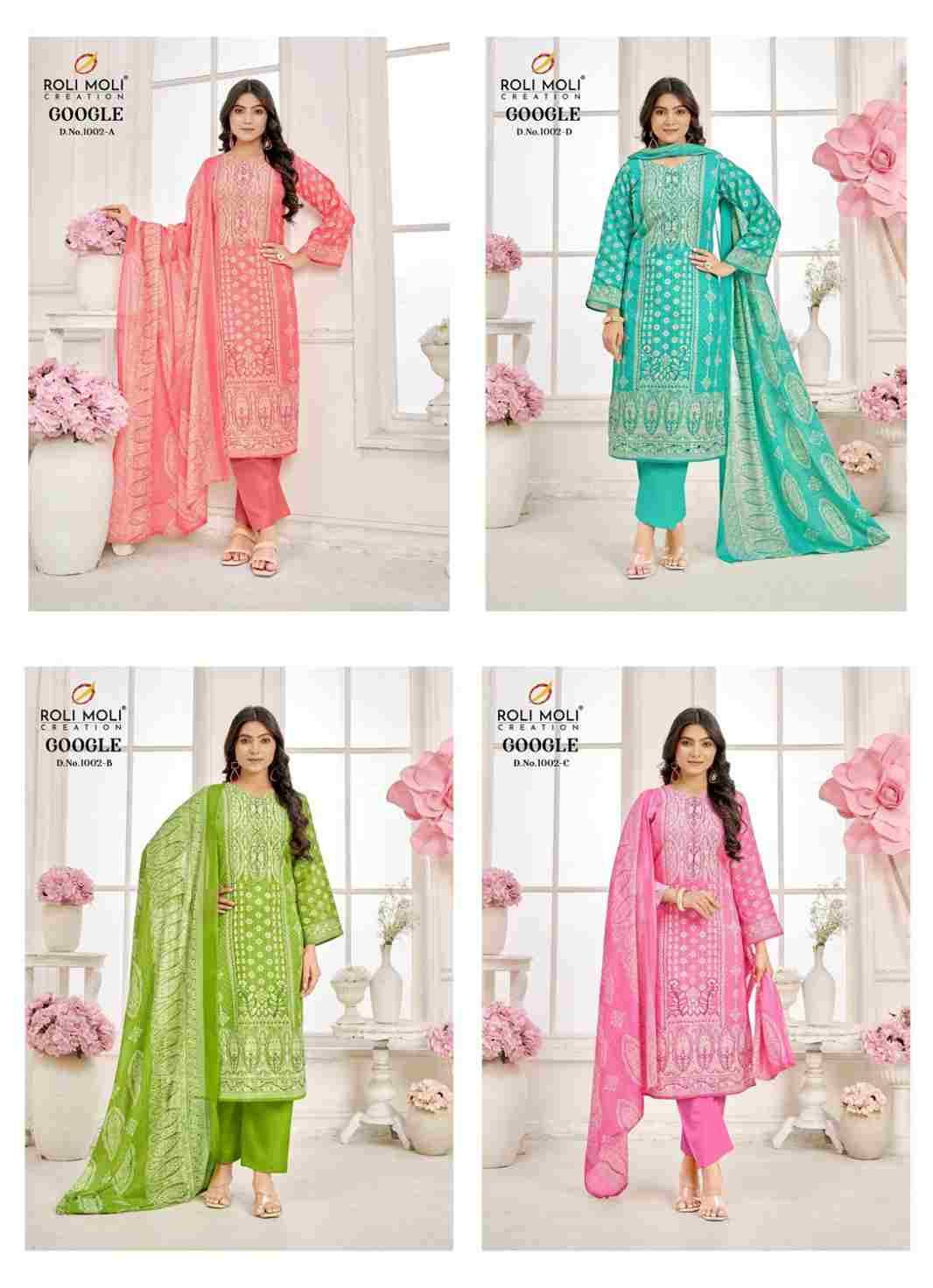 Google Vol-2 By Roli Moli 1002-A To 1002-D Series Beautiful Stylish Festive Suits Fancy Colorful Casual Wear & Ethnic Wear & Ready To Wear Semi Cambric Dresses At Wholesale Price