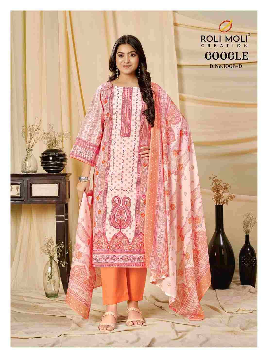 Google Vol-3 By Roli Moli 1003-A To 1003-D Series Beautiful Stylish Festive Suits Fancy Colorful Casual Wear & Ethnic Wear & Ready To Wear Semi Cambric Dresses At Wholesale Price