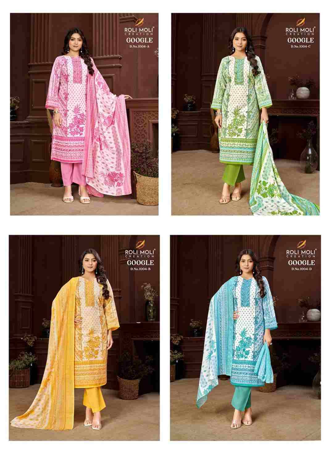 Google Vol-4 By Roli Moli 1004-A To 1004-D Series Beautiful Stylish Festive Suits Fancy Colorful Casual Wear & Ethnic Wear & Ready To Wear Semi Cambric Dresses At Wholesale Price