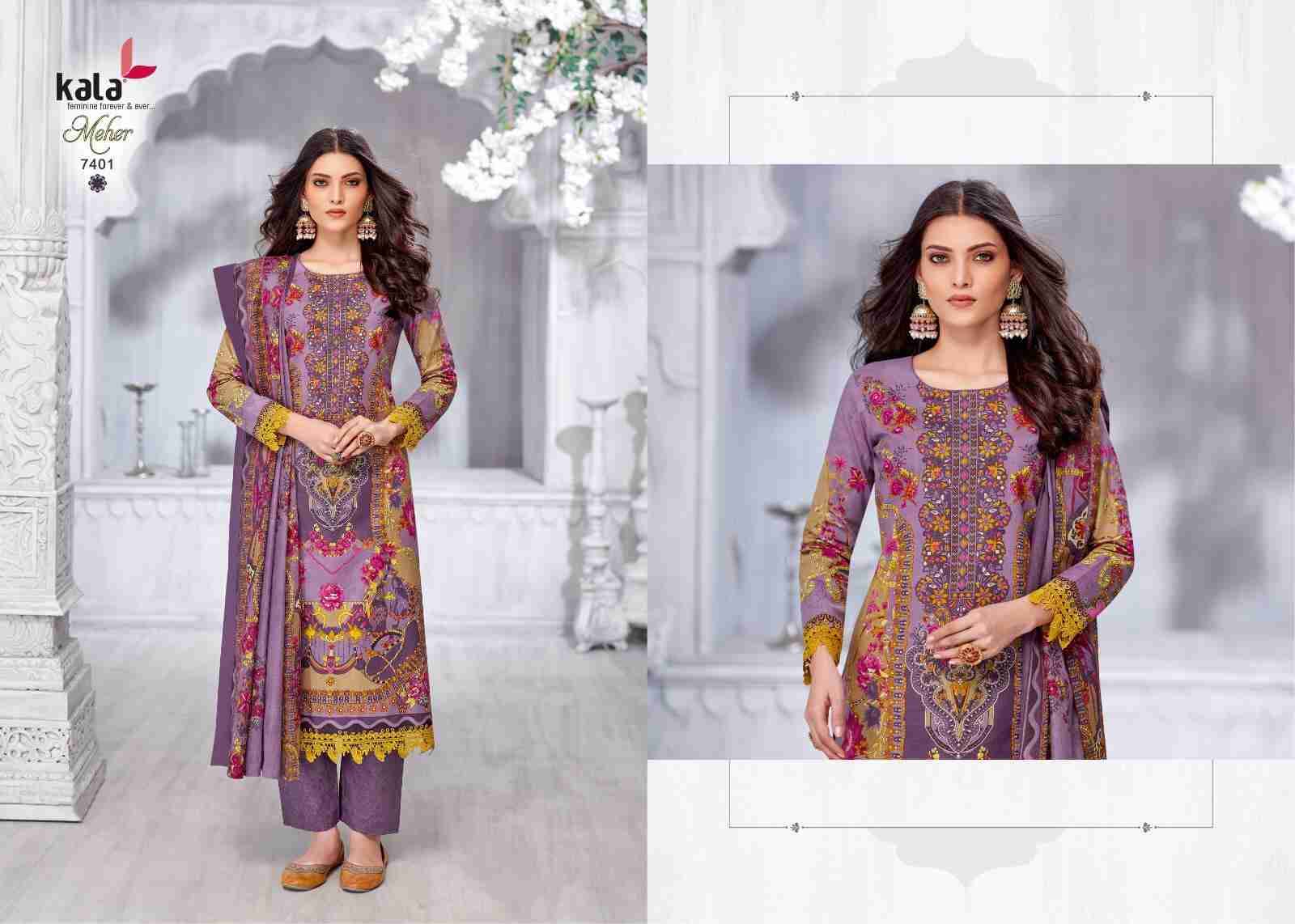 Meher Vol-11 By Kala 7401 To 7412 Series Beautiful Pakistani Suits Stylish Colorful Fancy Casual Wear & Ethnic Wear Premium Cotton Print Dresses At Wholesale Price
