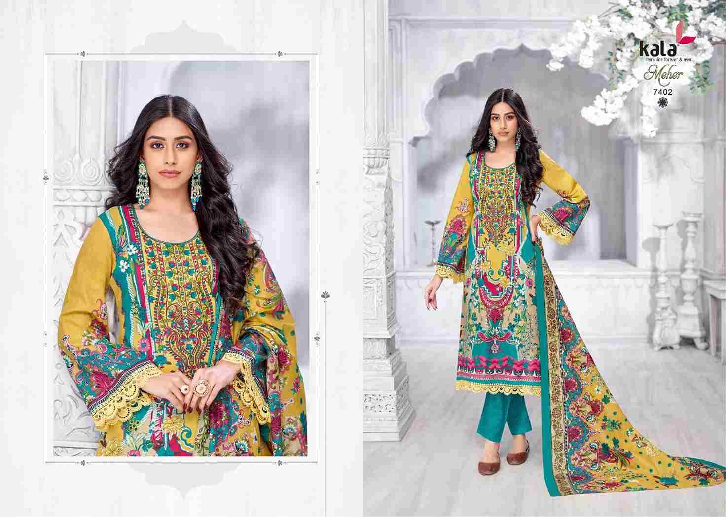 Meher Vol-11 By Kala 7401 To 7412 Series Beautiful Pakistani Suits Stylish Colorful Fancy Casual Wear & Ethnic Wear Premium Cotton Print Dresses At Wholesale Price