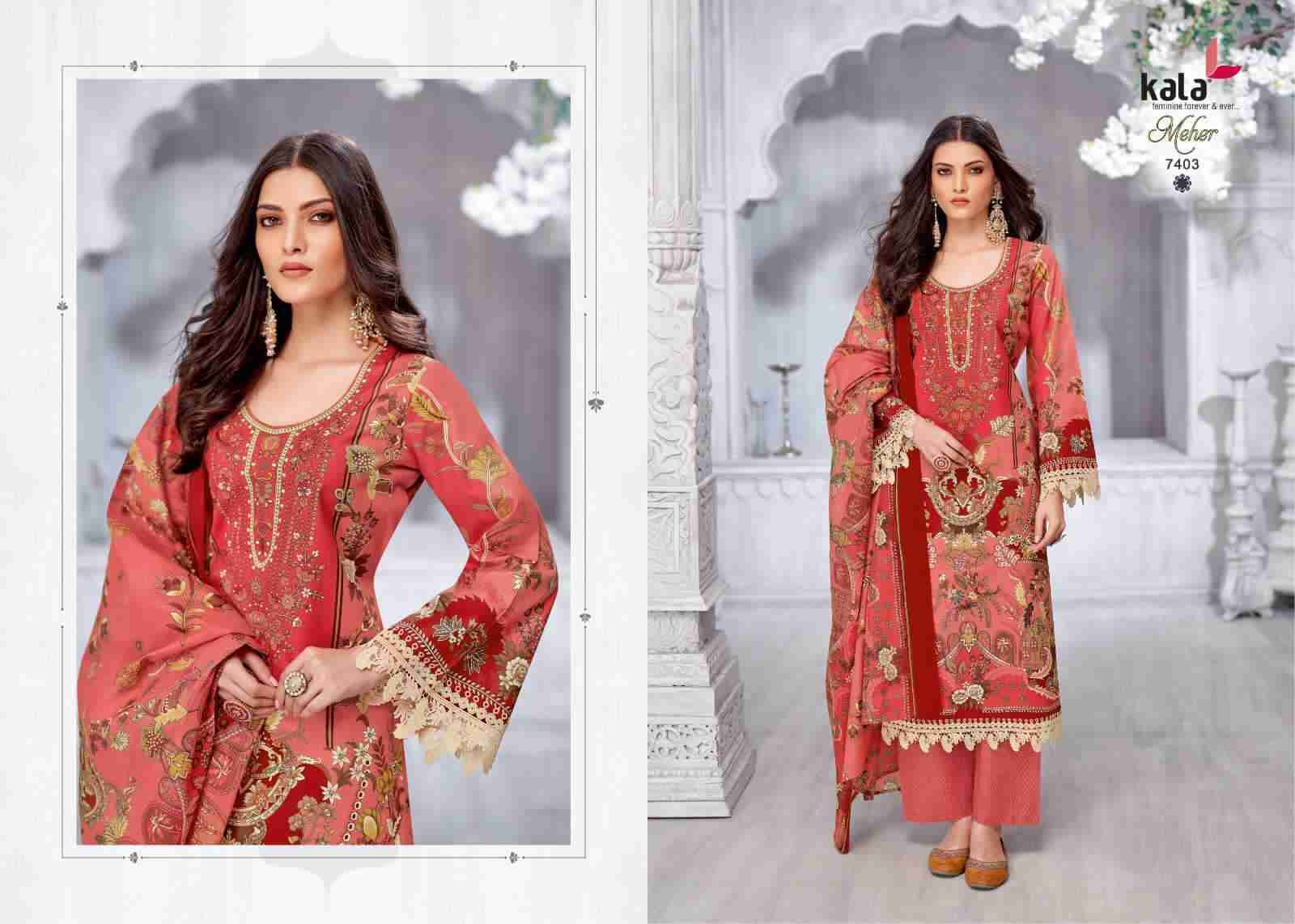 Meher Vol-11 By Kala 7401 To 7412 Series Beautiful Pakistani Suits Stylish Colorful Fancy Casual Wear & Ethnic Wear Premium Cotton Print Dresses At Wholesale Price
