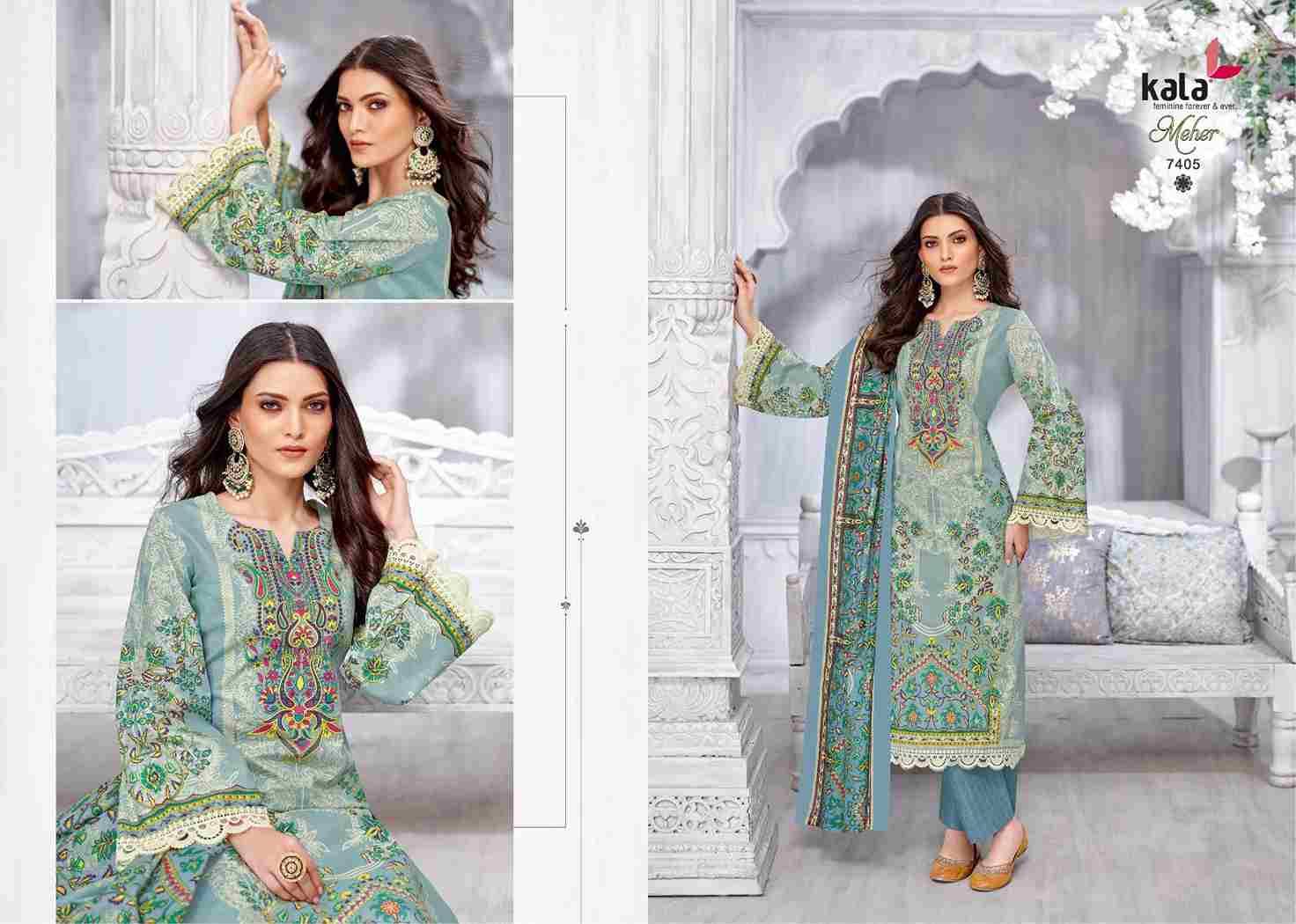 Meher Vol-11 By Kala 7401 To 7412 Series Beautiful Pakistani Suits Stylish Colorful Fancy Casual Wear & Ethnic Wear Premium Cotton Print Dresses At Wholesale Price