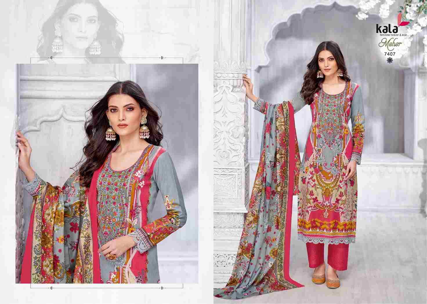 Meher Vol-11 By Kala 7401 To 7412 Series Beautiful Pakistani Suits Stylish Colorful Fancy Casual Wear & Ethnic Wear Premium Cotton Print Dresses At Wholesale Price