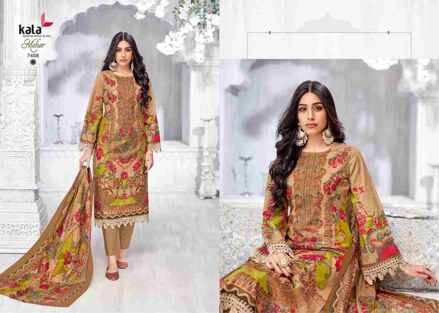 Meher Vol-11 By Kala 7401 To 7412 Series Beautiful Pakistani Suits Stylish Colorful Fancy Casual Wear & Ethnic Wear Premium Cotton Print Dresses At Wholesale Price