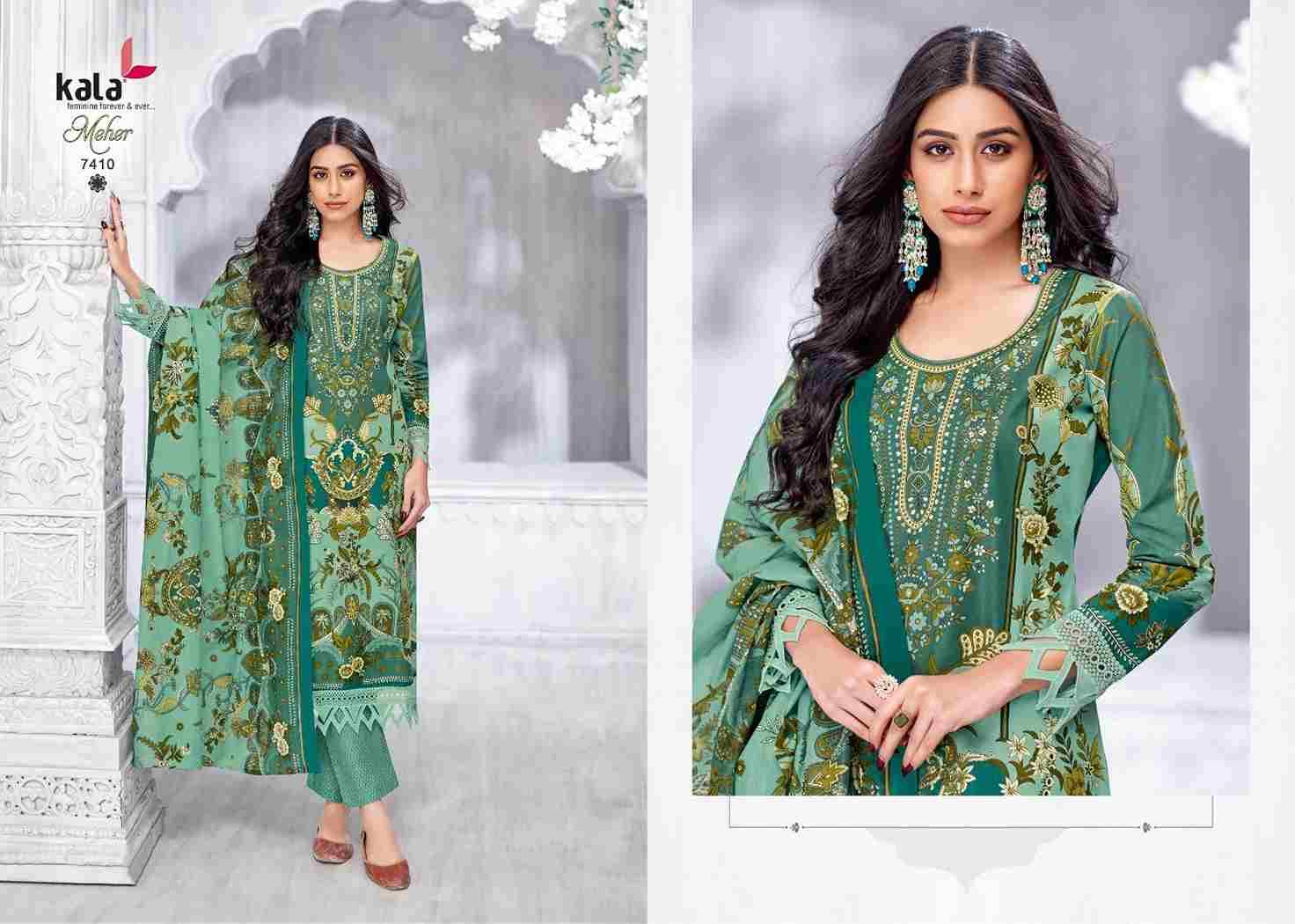 Meher Vol-11 By Kala 7401 To 7412 Series Beautiful Pakistani Suits Stylish Colorful Fancy Casual Wear & Ethnic Wear Premium Cotton Print Dresses At Wholesale Price