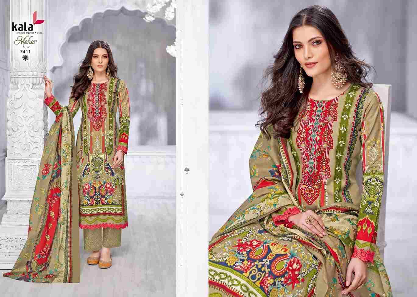 Meher Vol-11 By Kala 7401 To 7412 Series Beautiful Pakistani Suits Stylish Colorful Fancy Casual Wear & Ethnic Wear Premium Cotton Print Dresses At Wholesale Price