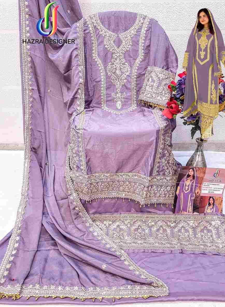 Hazra Hit Design 55 Colours By Hazra Designer 55-A To 55-C Series Beautiful Pakistani Suits Stylish Fancy Colorful Party Wear & Occasional Wear Heavy Chinnon Embroidered Dresses At Wholesale Price