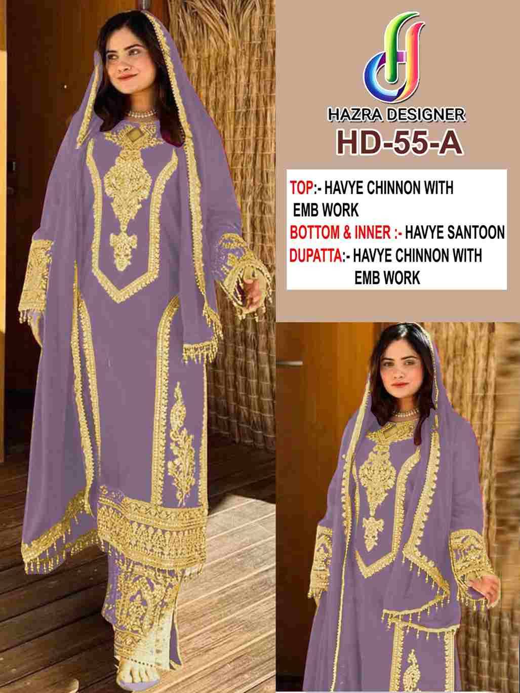 Hazra Hit Design 55 Colours By Hazra Designer 55-A To 55-C Series Beautiful Pakistani Suits Stylish Fancy Colorful Party Wear & Occasional Wear Heavy Chinnon Embroidered Dresses At Wholesale Price