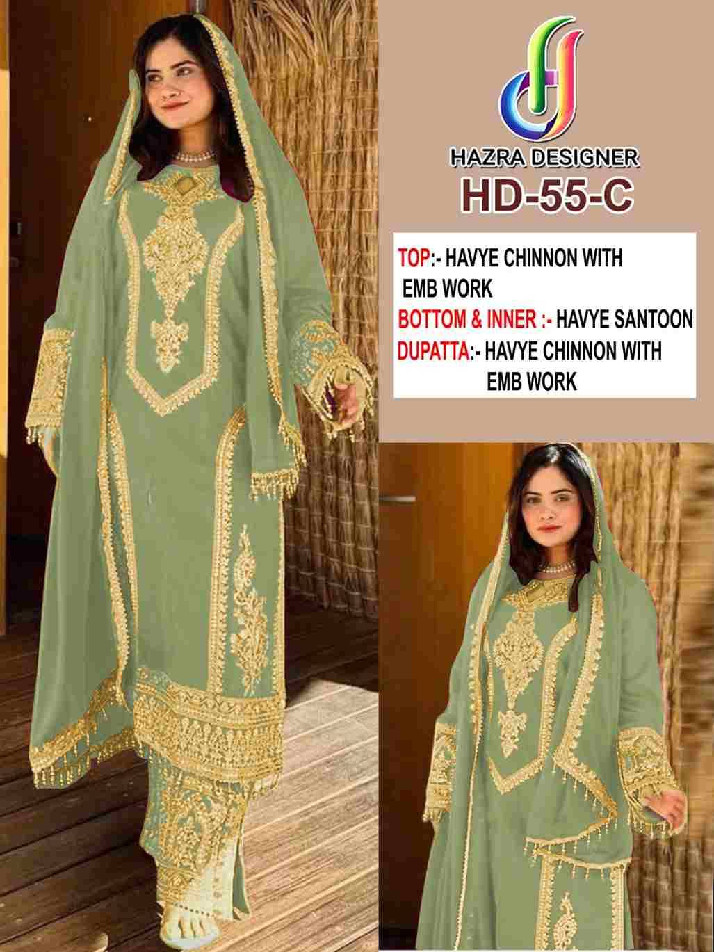 Hazra Hit Design 55 Colours By Hazra Designer 55-A To 55-C Series Beautiful Pakistani Suits Stylish Fancy Colorful Party Wear & Occasional Wear Heavy Chinnon Embroidered Dresses At Wholesale Price