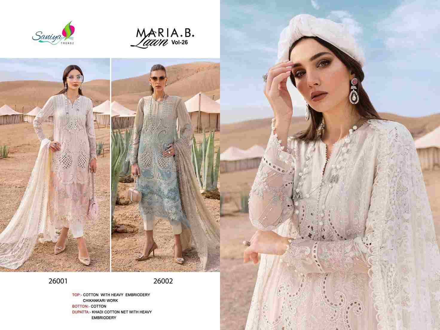 Maria.B. Lawn Collection Vol-26 By Saniya Trendz 26001 To 26002 Series Beautiful Pakistani Suits Colorful Stylish Fancy Casual Wear & Ethnic Wear Cotton Embroidered Dresses At Wholesale Price