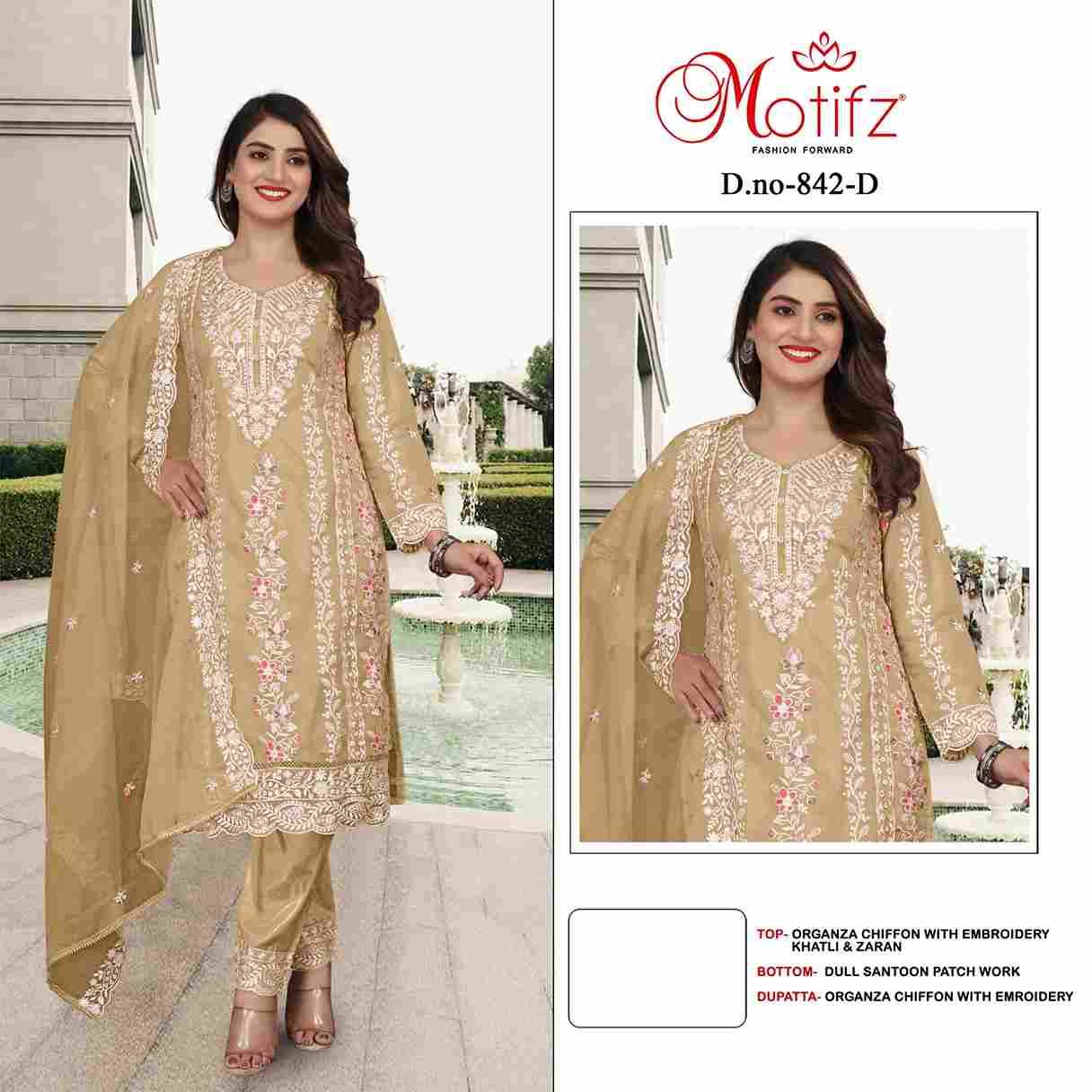Motifz Hit Design 842 Colours By Motifz 842-A To 842-D Series Beautiful Pakistani Suits Colorful Stylish Fancy Casual Wear & Ethnic Wear Organza Embroidered Dresses At Wholesale Price