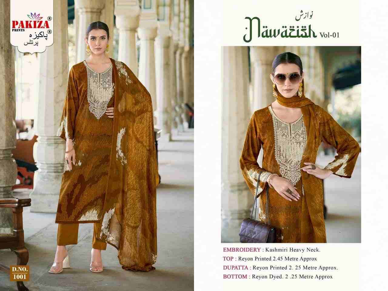 Nawazish Vol-01 By Pakiza Prints 1001 To 1004 Series Beautiful Festive Suits Stylish Fancy Colorful Party Wear & Occasional Wear Rayon Print Dresses At Wholesale Price