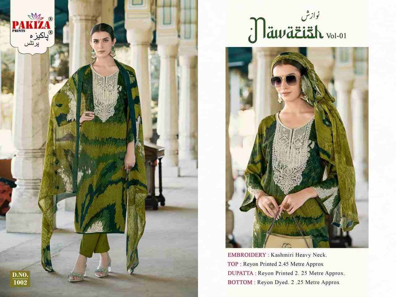 Nawazish Vol-01 By Pakiza Prints 1001 To 1004 Series Beautiful Festive Suits Stylish Fancy Colorful Party Wear & Occasional Wear Rayon Print Dresses At Wholesale Price