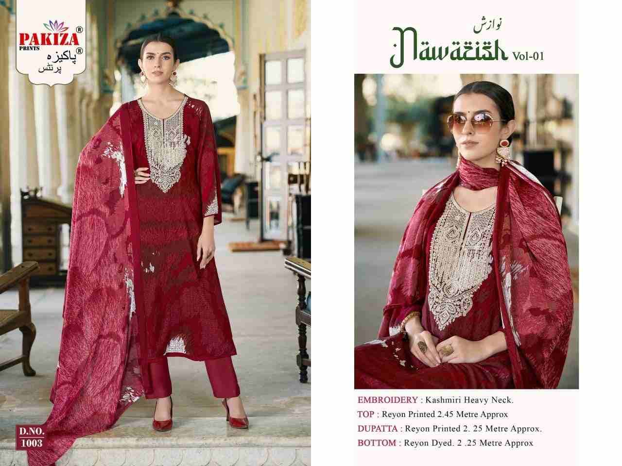 Nawazish Vol-01 By Pakiza Prints 1001 To 1004 Series Beautiful Festive Suits Stylish Fancy Colorful Party Wear & Occasional Wear Rayon Print Dresses At Wholesale Price