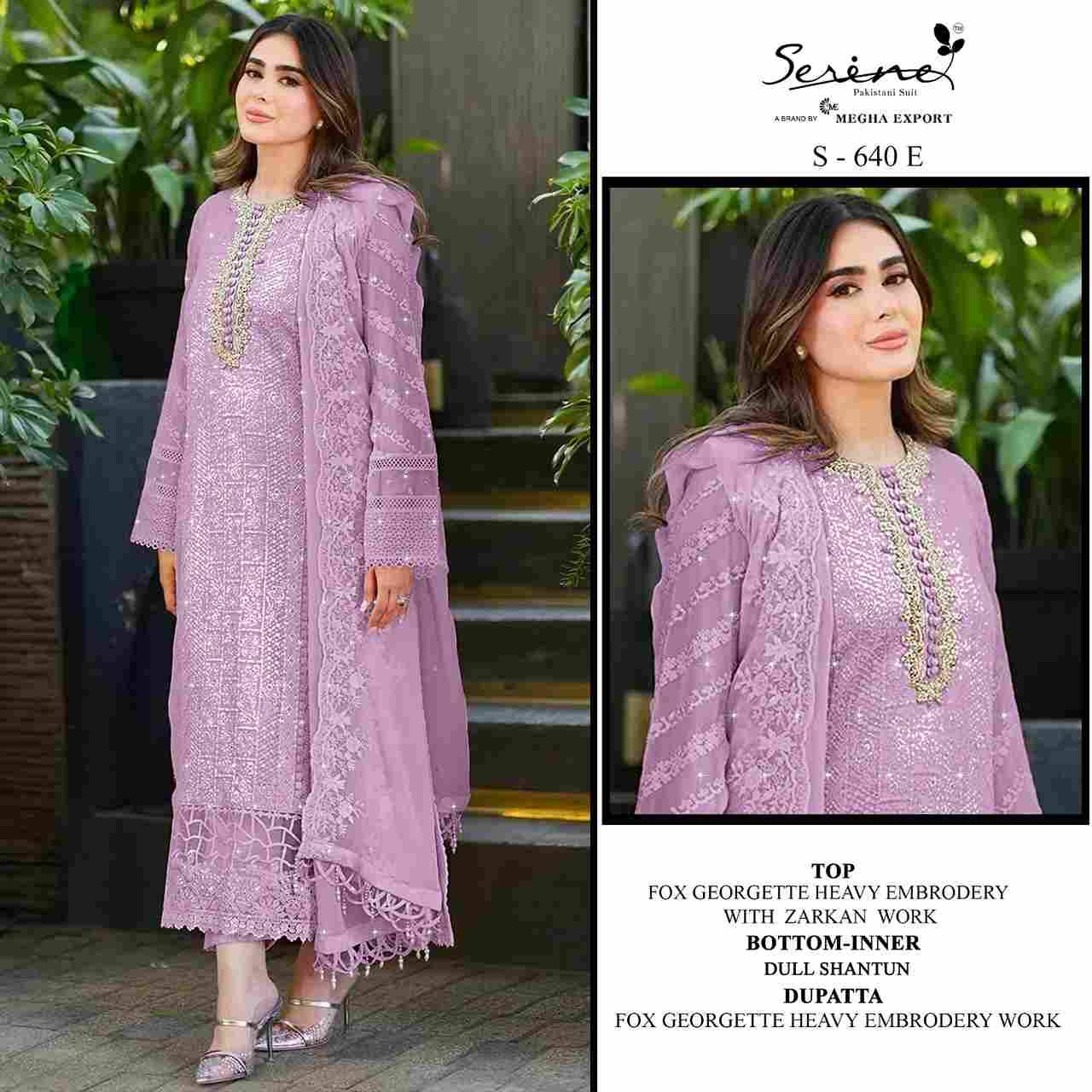 Serene Hit Design S-640 Colours Vol-2 By Serene S-640-E To S-640-H Series Designer Pakistani Suits Beautiful Fancy Colorful Stylish Party Wear & Occasional Wear Faux Georgette Embroidered Dresses At Wholesale Price