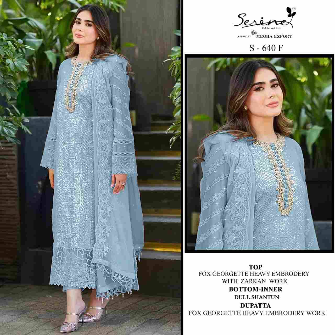 Serene Hit Design S-640 Colours Vol-2 By Serene S-640-E To S-640-H Series Designer Pakistani Suits Beautiful Fancy Colorful Stylish Party Wear & Occasional Wear Faux Georgette Embroidered Dresses At Wholesale Price