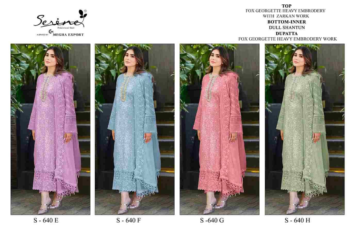 Serene Hit Design S-640 Colours Vol-2 By Serene S-640-E To S-640-H Series Designer Pakistani Suits Beautiful Fancy Colorful Stylish Party Wear & Occasional Wear Faux Georgette Embroidered Dresses At Wholesale Price