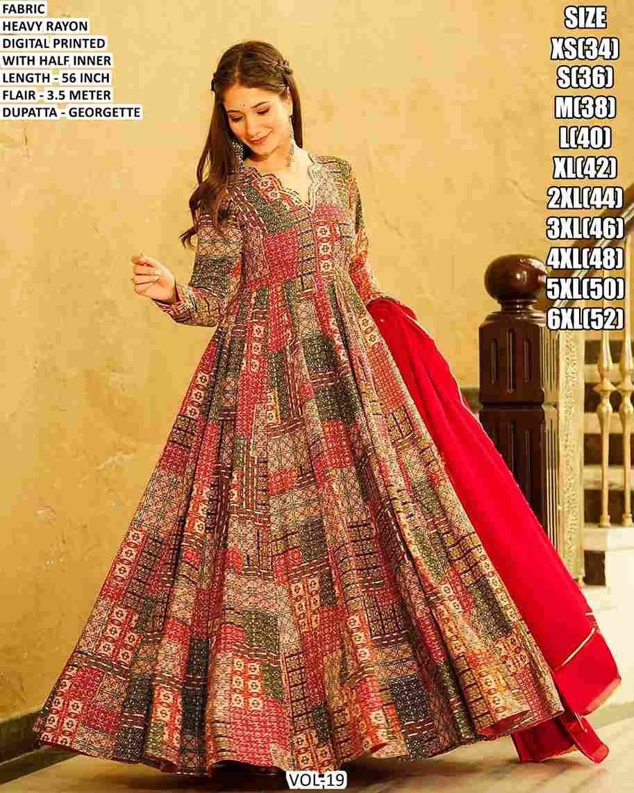 Vol-19 By Fashid Wholesale 1901 To 1907 Series Designer Stylish Fancy Colorful Beautiful Party Wear & Ethnic Wear Collection Heavy Rayon Gown With Dupatta At Wholesale Price