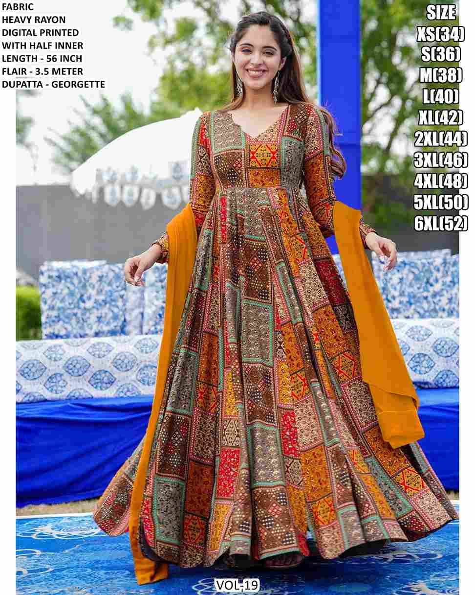 Vol-19 By Fashid Wholesale 1901 To 1907 Series Designer Stylish Fancy Colorful Beautiful Party Wear & Ethnic Wear Collection Heavy Rayon Gown With Dupatta At Wholesale Price