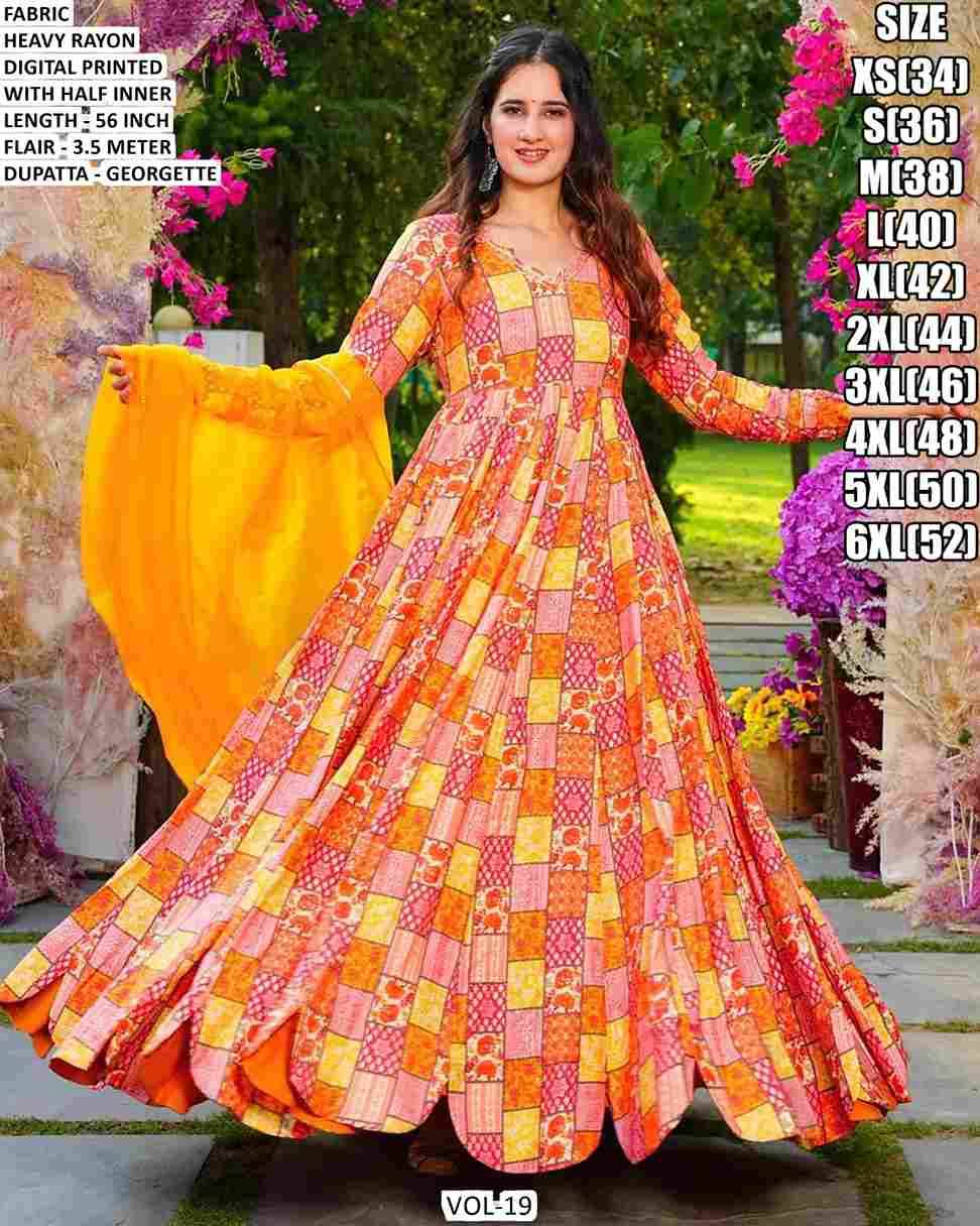 Vol-19 By Fashid Wholesale 1901 To 1907 Series Designer Stylish Fancy Colorful Beautiful Party Wear & Ethnic Wear Collection Heavy Rayon Gown With Dupatta At Wholesale Price
