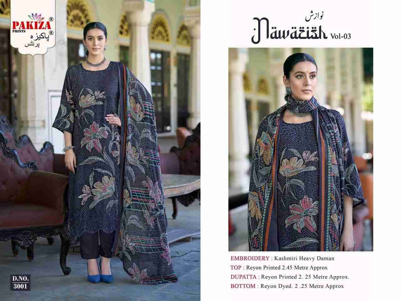 Nawazish Vol-03 By Pakiza Prints 3001 To 3004 Series Beautiful Festive Suits Stylish Fancy Colorful Party Wear & Occasional Wear Rayon Print Dresses At Wholesale Price