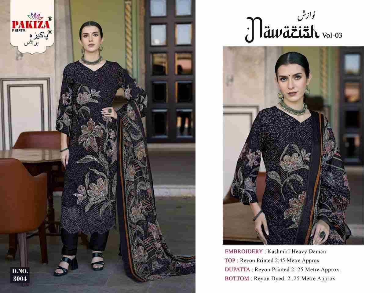 Nawazish Vol-03 By Pakiza Prints 3001 To 3004 Series Beautiful Festive Suits Stylish Fancy Colorful Party Wear & Occasional Wear Rayon Print Dresses At Wholesale Price