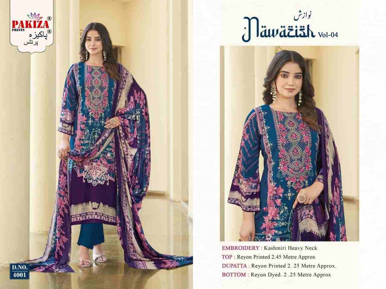 Nawazish Vol-04 By Pakiza Prints 4001 To 4004 Series Beautiful Festive Suits Stylish Fancy Colorful Party Wear & Occasional Wear Rayon Print Dresses At Wholesale Price